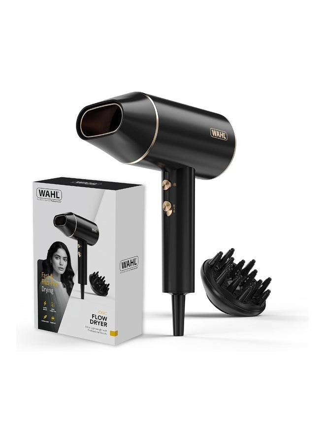 WAHL Ionic Flow Hair Dryer 2100W, Ionic Hair Dryer With Diffuser And Concentrator Nozzle, Fast Drying Anti-Frizz Blow Dryer, Lightweight Hair Styling Dryer With Cool Shot Function, Balck - 3404-0370 black black - Image 1