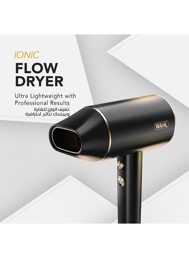 WAHL Ionic Flow Hair Dryer 2100W, Ionic Hair Dryer With Diffuser And Concentrator Nozzle, Fast Drying Anti-Frizz Blow Dryer, Lightweight Hair Styling Dryer With Cool Shot Function, Balck - 3404-0370 black black - Image 3