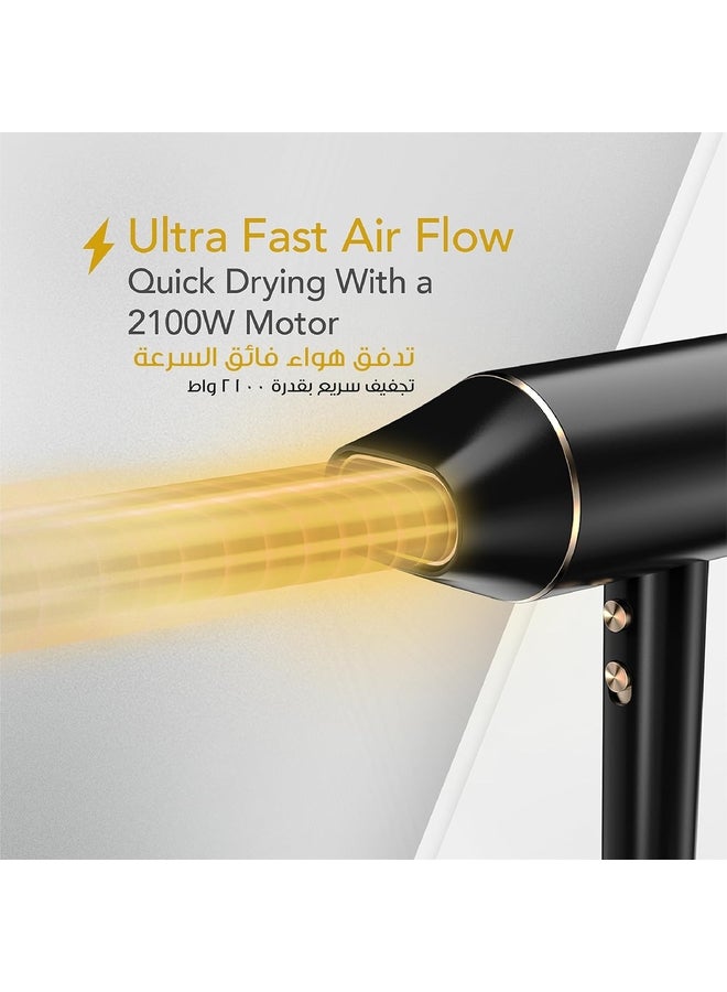 WAHL Ionic Flow Hair Dryer 2100W, Ionic Hair Dryer With Diffuser And Concentrator Nozzle, Fast Drying Anti-Frizz Blow Dryer, Lightweight Hair Styling Dryer With Cool Shot Function, Balck - 3404-0370 black black - Image 5