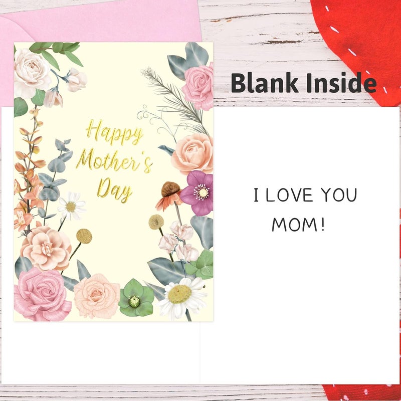 Fancy Land Happy Mothers Day Cards with Envelopes 12PCS Gold Foil Mother's Day Gift Cards Boho Floral Blank Inside - Image 4