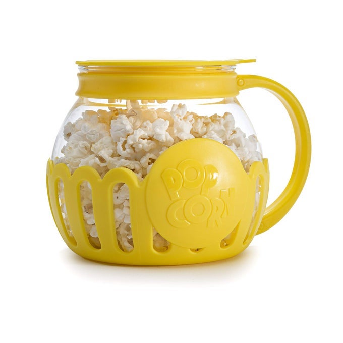 PATENTED MICROPOP MICROWAVE POPCORN POPPER WITH TEMPERATURE SAFE GLASS 3IN1 LID MEASURES KERNELS AND MELTS BUTTER MADE WITHOUT BPA DISHWASHER SAFE 15QUART YELLOW