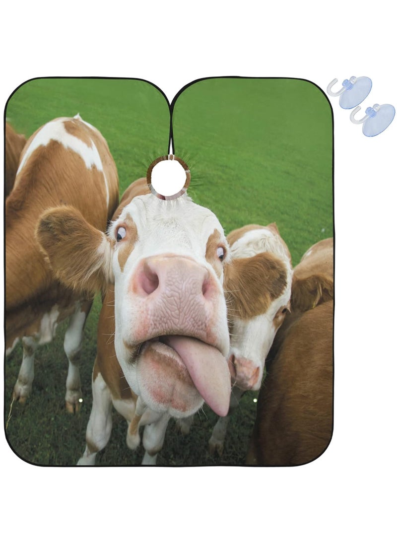 visesunny visesunny Barber Cape Funny Cow Sticking Out Its Tongue Polyester Hair Cutting Salon Cape Apron AntiStatic Haircut WaterResistant Shaving Cloth Beard Shaving Bib Hairdressing Cape 