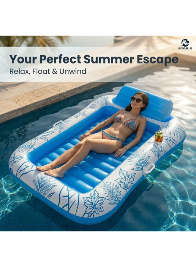 Adventure Lab Inflatable Tanning Pool Lounger Float, Pool Floats Adult with Pillow, 4 in 1 Suntan Tub Raft Floatie,Sunbathing Bed Lounge for Water Blow Up Kids Ball Pit Party Gifts Blue - Image 2