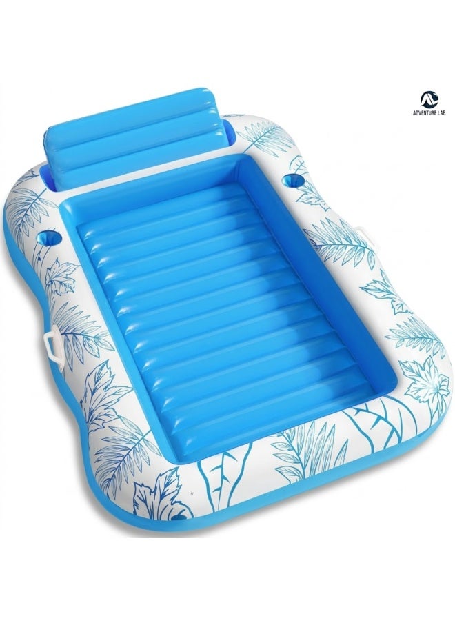 Adventure Lab Inflatable Tanning Pool Lounger Float, Pool Floats Adult with Pillow, 4 in 1 Suntan Tub Raft Floatie,Sunbathing Bed Lounge for Water Blow Up Kids Ball Pit Party Gifts Blue - Image 1