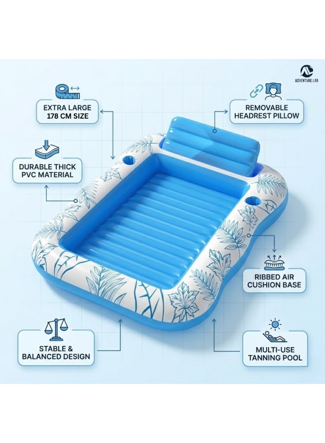 Adventure Lab Inflatable Tanning Pool Lounger Float, Pool Floats Adult with Pillow, 4 in 1 Suntan Tub Raft Floatie,Sunbathing Bed Lounge for Water Blow Up Kids Ball Pit Party Gifts Blue - Image 3