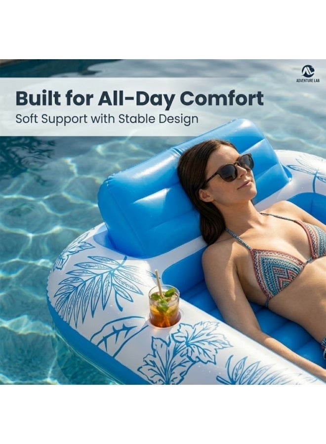 Adventure Lab Inflatable Tanning Pool Lounger Float | Pillow & 2 Cup Holders | Large Adult Suntan Pool Float, Sunbathing Bed Floatie | Personal Cooling Pool, Water Lounge Bed for Pool Beach Relaxation - Image 4