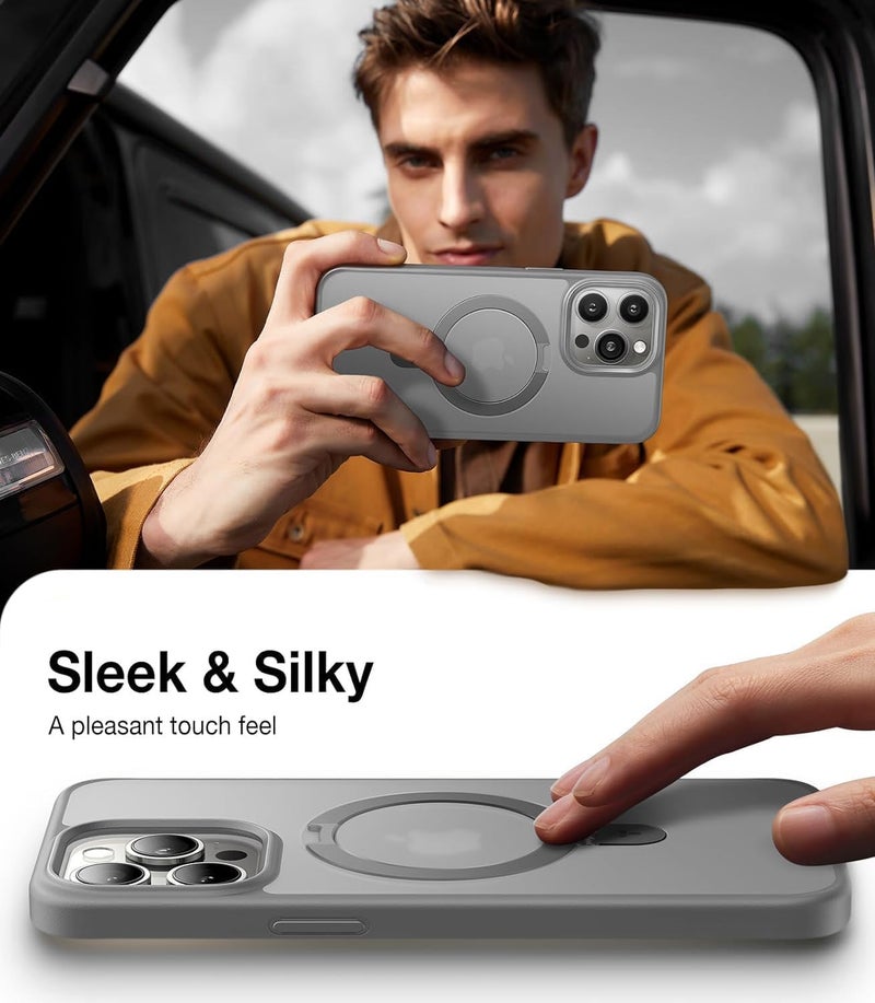 AIBEX Back Cover for Apple iPhone 14 Pro with OStand Ring Kickstand| Mag-Saf Compatible Magnetic Metal Alloy Ring| Wireless Charging |Slim Thin Scratch Resistant Armor|Shockproof Protective - Grey - Image 2