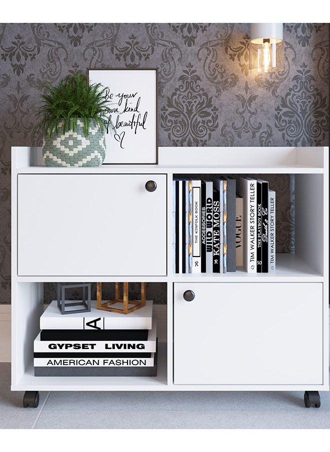 DANUBE HOME Lairon 2 Door Cabinet 3 Tier Modern Design Wooden Book Organiser Cupboard Space Saving Display Storage Rack For Home Office Living Room Kitchen White  - Image 1
