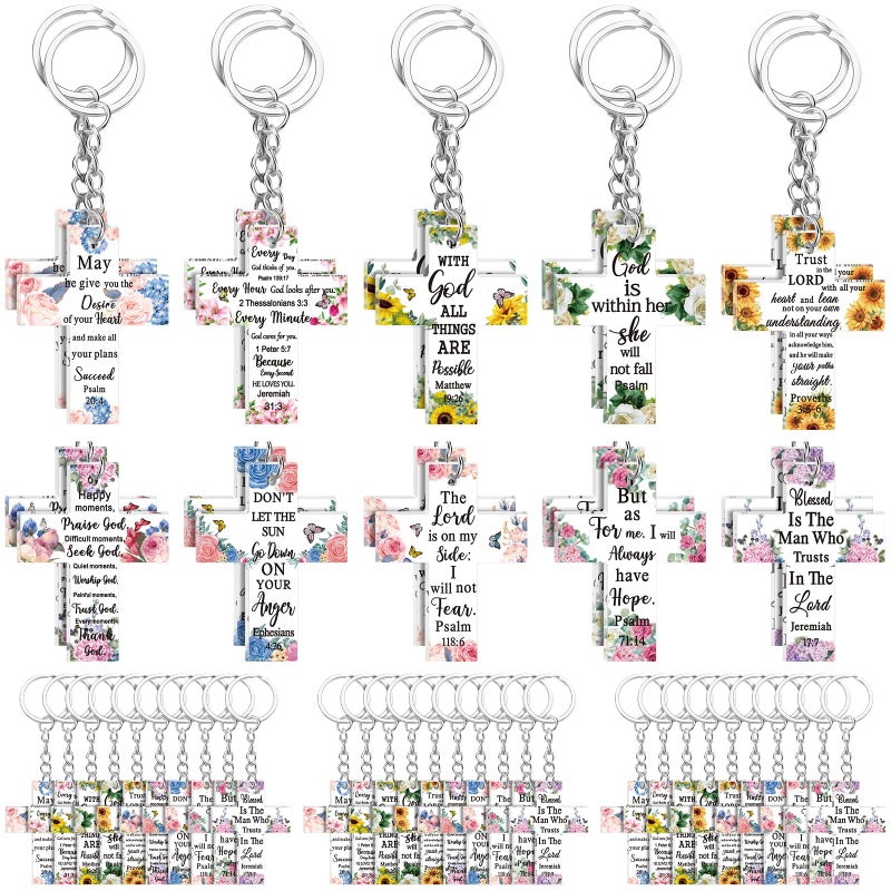 Remuuly 50 Pcs Christian Party Favor Mini Bible Verse Keychain Gifts Religious Scripture Keychain Gifts for Women Mom Mother's Day (Cross) - Image 1