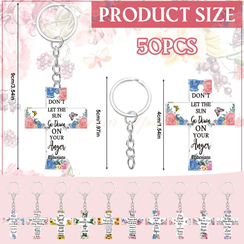 Remuuly 50 Pcs Christian Party Favor Mini Bible Verse Keychain Gifts Religious Scripture Keychain Gifts for Women Mom Mother's Day (Cross) - Image 2