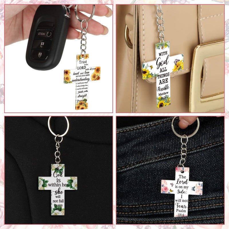 Remuuly 50 Pcs Christian Party Favor Mini Bible Verse Keychain Gifts Religious Scripture Keychain Gifts for Women Mom Mother's Day (Cross) - Image 4