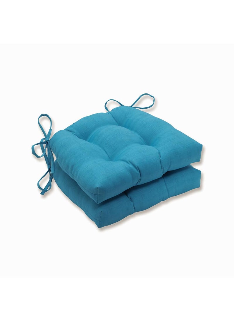 Pillow Perfect Pillow Perfect Solid Outdoor Patio Reversible Chairpad with Ties Weather and Fade Resistant 155 x 16 Blue Veranda 2 Count 