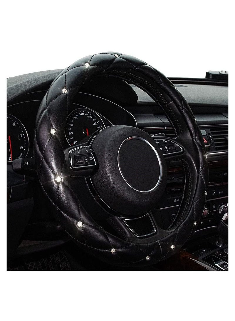 Diamond Bling Leather Steering Wheel Cover, Cute Soft Leather Steering Wheel Cover with Bling Crystal Rhinestones for Women and Girl, Anti-Slip 15 Inch - Image 2