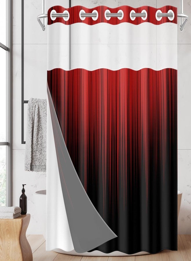 Nesphy No Hook Red and Black Ombre Shower Curtain with Snap in Fabric Liner Set, Simple Artistic Aesthetic Double Layers Waterproof Fabric with See Through Top Window Open Grommet Curtain 71x74 Inch - Image 1