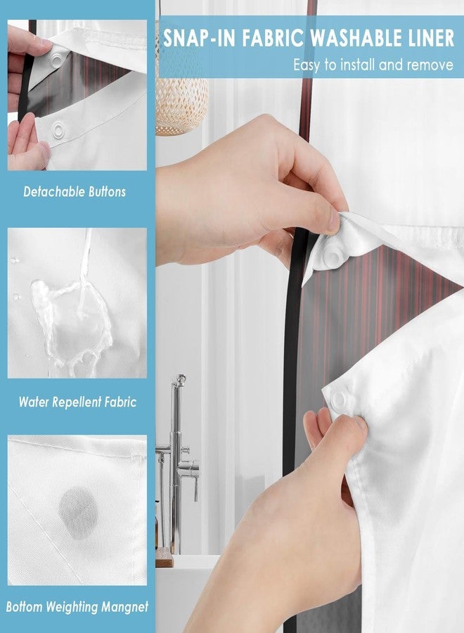 Nesphy No Hook Red and Black Ombre Shower Curtain with Snap in Fabric Liner Set, Simple Artistic Aesthetic Double Layers Waterproof Fabric with See Through Top Window Open Grommet Curtain 71x74 Inch - Image 4