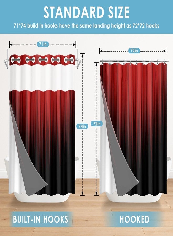 Nesphy No Hook Red and Black Ombre Shower Curtain with Snap in Fabric Liner Set, Simple Artistic Aesthetic Double Layers Waterproof Fabric with See Through Top Window Open Grommet Curtain 71x74 Inch - Image 2
