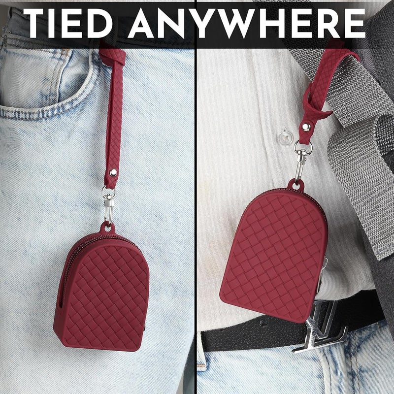 GadgetBite حقيبة عملات غادج بايت مات بسحاب | متينة | مقاومة للماء | مصممة للعملات، البطاقات، المفاتيح، سماعات الأذن، إلخ. | محمولة مع حزام للمعصم | تصميم نسج السلة باللون البني الداكن - Image 5