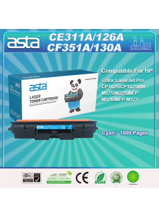 ASTA CE311A CF351A 126A 130A Universal Cyan Toner Cartridge 1000 Pages Compatible For HP LaserJet Pro CP1025 CP1025NW M175 M275 MFP M176 M177 Fast Print No Paper Jam Easy Installation - Image 1