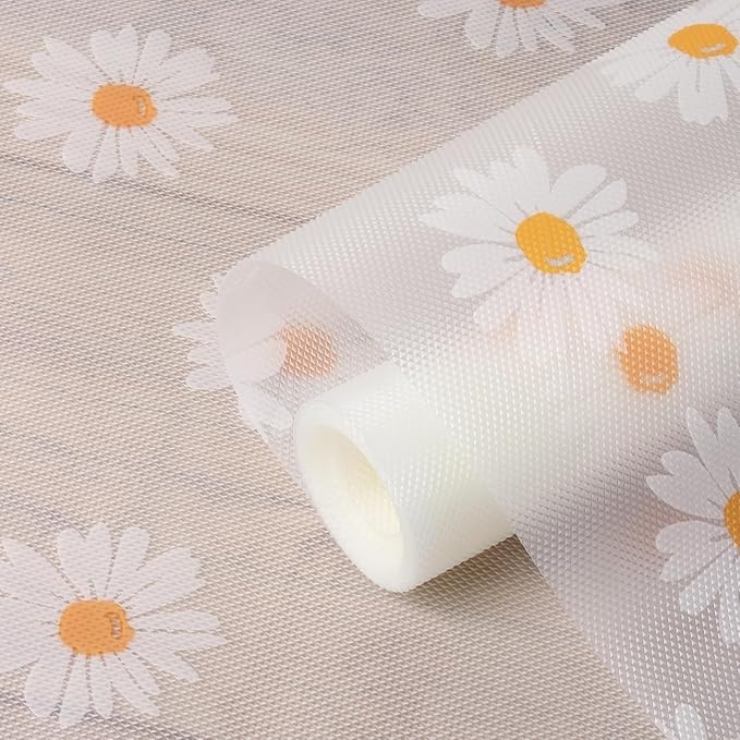 KayJen (45 cm X 1.5 m) Printed Shelf Liners for Kitchen Shelves, Drawer Mat, Shelf Liner, Fridge Mats, Kitchen Cabinet Drawer Mat Liner Sheets (Sunflower Printed - White & Orange) - Image 1