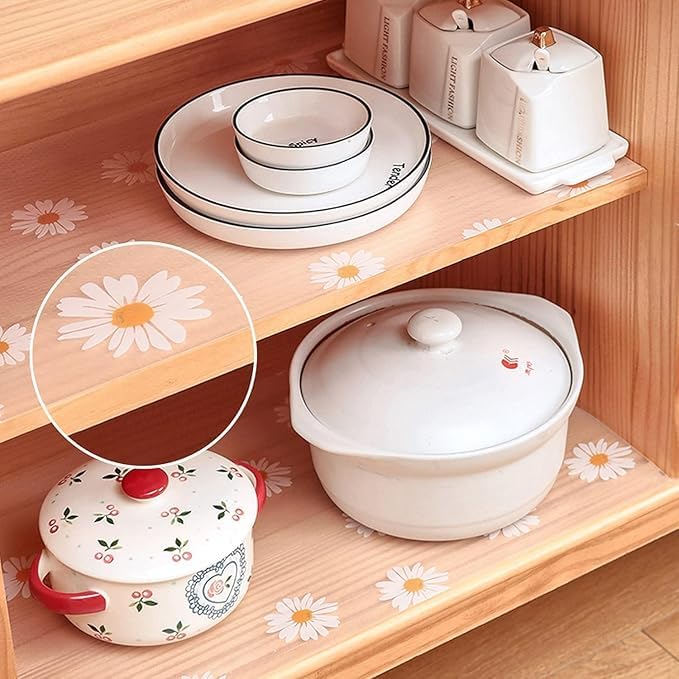 KayJen (45 cm X 1.5 m) Printed Shelf Liners for Kitchen Shelves, Drawer Mat, Shelf Liner, Fridge Mats, Kitchen Cabinet Drawer Mat Liner Sheets (Sunflower Printed - White & Orange) - Image 3