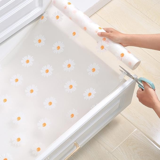 KayJen (45 cm X 1.5 m) Printed Shelf Liners for Kitchen Shelves, Drawer Mat, Shelf Liner, Fridge Mats, Kitchen Cabinet Drawer Mat Liner Sheets (Sunflower Printed - White & Orange) - Image 2