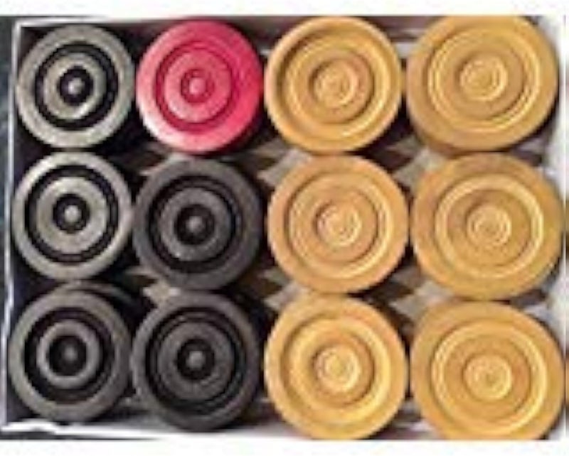 24 Wooden Carrom Game Coins and Striker Set ,Wooden Checkers (24 Pieces + 1 Striker with Striker Case