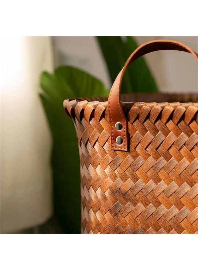 MIXDE Rectangular Rattan Storage Basket with Handle,Strong and Durable Hand-Woven Rattan Basket for Organizing,Storage and Organizer Baskets,38 28 24cm, Coffee Color - Image 2