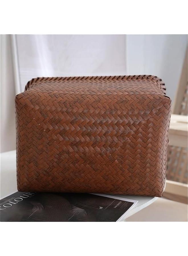 MIXDE Rectangular Rattan Storage Basket with Handle,Strong and Durable Hand-Woven Rattan Basket for Organizing,Storage and Organizer Baskets,38 28 24cm, Coffee Color - Image 3