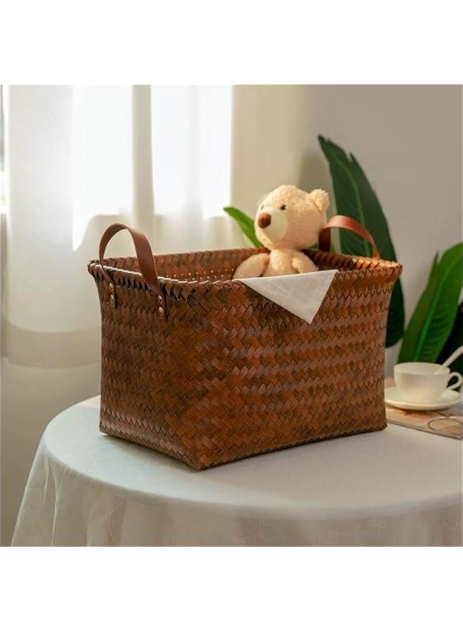 MIXDE Rectangular Rattan Storage Basket with Handle,Strong and Durable Hand-Woven Rattan Basket for Organizing,Storage and Organizer Baskets,38 28 24cm, Coffee Color - Image 4
