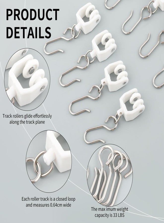 Motroce 120 Pcs Curtain Track Sets 60 Pcs Plastic Ceiling Mount Curtain Track Hooks Rollers and 60 Pcs Metal Shower S Hooks Straight Curved Rollers for Flexible Ceiling Curtain Track - Image 3