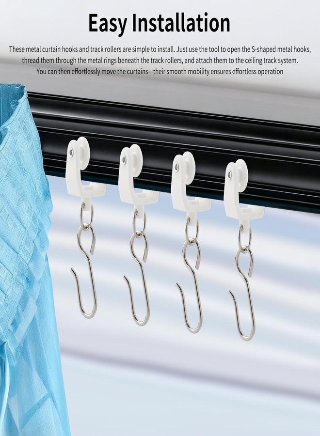 Motroce 120 Pcs Curtain Track Sets 60 Pcs Plastic Ceiling Mount Curtain Track Hooks Rollers and 60 Pcs Metal Shower S Hooks Straight Curved Rollers for Flexible Ceiling Curtain Track - Image 4