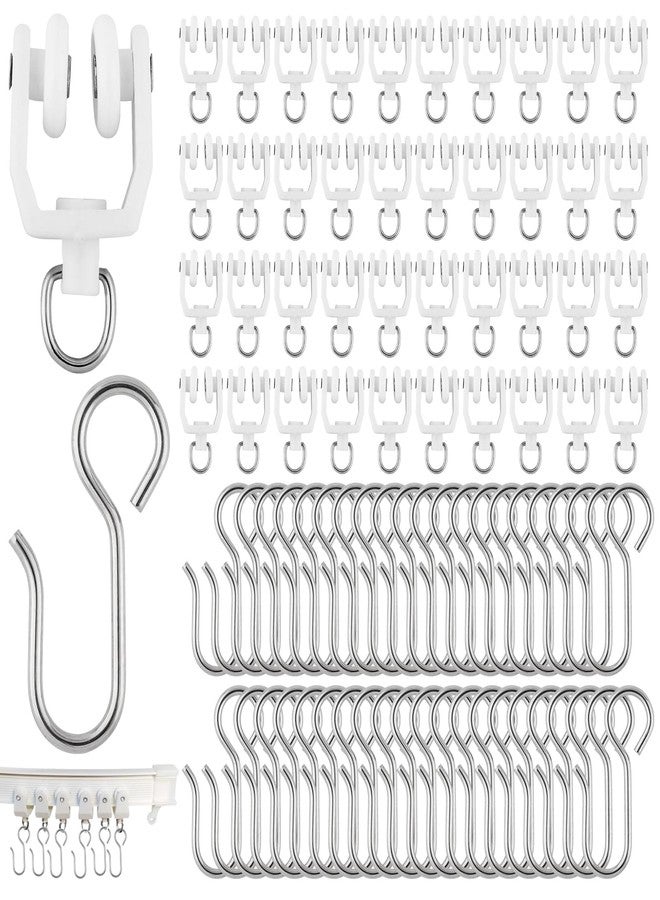 Motroce 120 Pcs Curtain Track Sets 60 Pcs Plastic Ceiling Mount Curtain Track Hooks Rollers and 60 Pcs Metal Shower S Hooks Straight Curved Rollers for Flexible Ceiling Curtain Track - Image 1