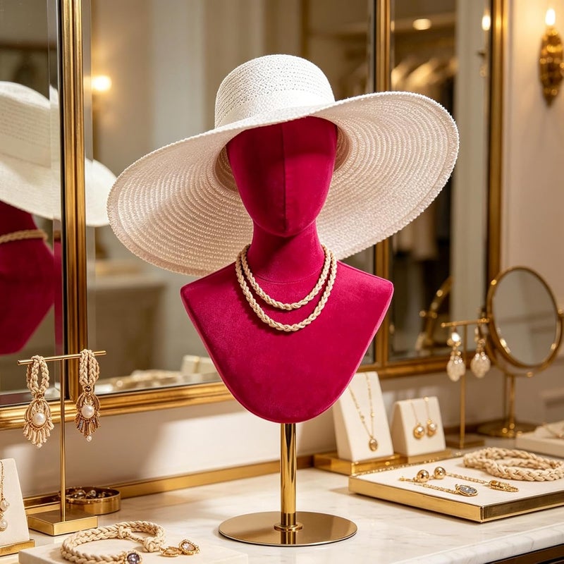 Mannequin Head Hat Display Model for Cap Scarf Headwear Necklaces Barbershop , Rose Red - Image 3