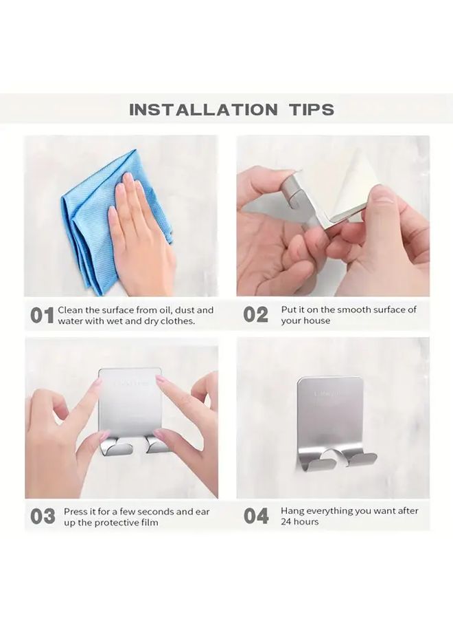 4pcs Stainless Steel Shaving Kit Holder With Self Adhesive Hooks No Drill Bathroom Storage Rack Shower Organizer For Towels Razors Grooming Products Beige - Image 5