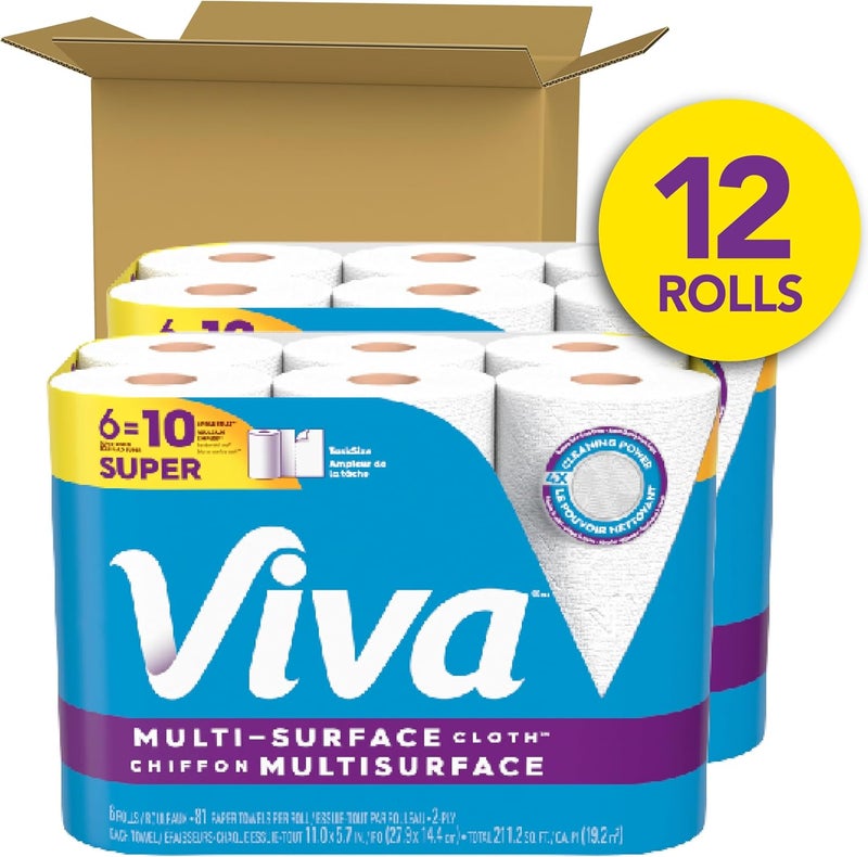 Viva Multi-Surface Cloth Paper Towels, Task Size - 12 Super Rolls (2 Packs of 6) = 18 Regular Rolls (81 Sheets Per Roll) - Image 2
