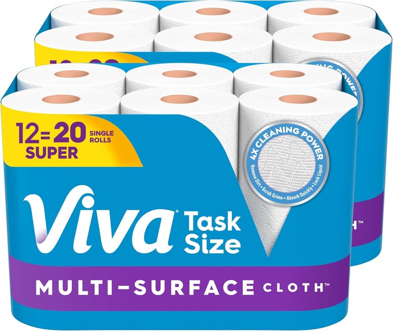 Viva Multi-Surface Cloth Paper Towels, Task Size - 12 Super Rolls (2 Packs of 6) = 18 Regular Rolls (81 Sheets Per Roll) - Image 1