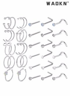 36 PCS Nose Rings for Women Studs Hoop 20G Piercings Jewelry Screw Stainless Steel Bone Flat Top Diamond Opal Heart High Nostril Piercing Stainless Steel Nose Rings Studs for Women Men - pzsku/Z185C00610FC3F9EE5BC7Z/45/_/1711634629/0f09ecc4-7acb-4de6-a114-b8d63f807053