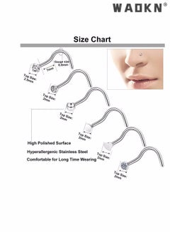 WAOKN 36 PCS Nose Rings for Women Studs Hoop 20G Piercings Jewelry Screw Stainless Steel Bone Flat Top Diamond Opal Heart High Nostril Piercing Stainless Steel Nose Rings Studs for Women Men  - Image 3