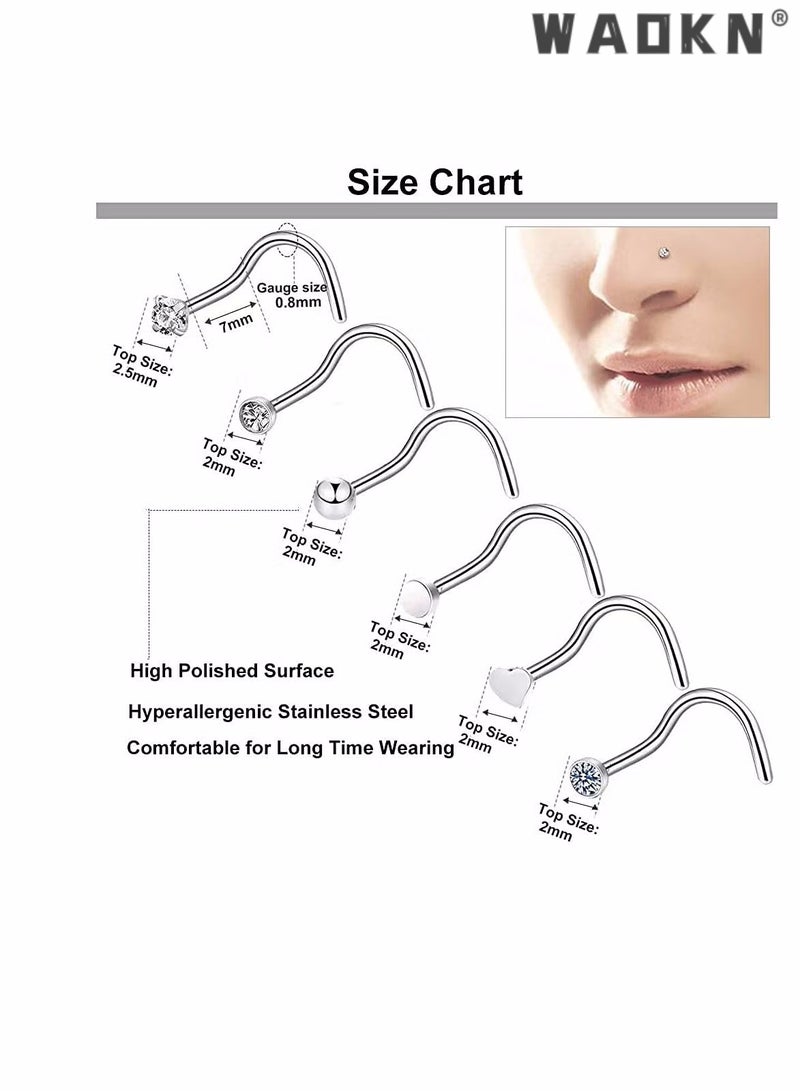 دبليو أيه أو كي أن 36 قطعة حلقات الأنف للنساء ترصيع هوب 20G ثقب مجوهرات برغي الفولاذ المقاوم للصدأ العظام شقة أعلى الماس أوبال القلب عالية فتحة الأنف ثقب الفولاذ المقاوم للصدأ حلقات الأنف ترصيع للنساء الرجال - Image 3