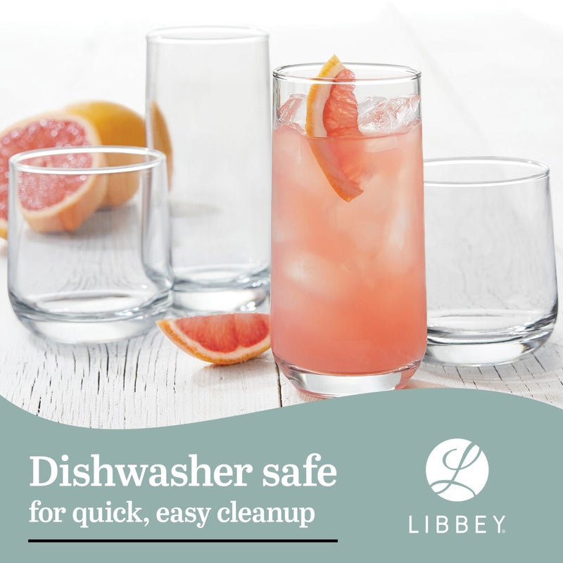 Libbey Ascent Tumbler and Rocks Drinking Glasses Set of 16, Glass Drinking Glasses with Curvature, Versatile Glassware Set for Parties and More - Image 5