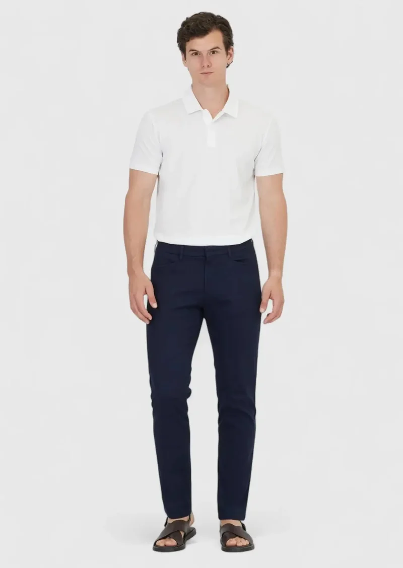 RAMSEY Navy Blue Weaving Regular Fit Casual Cotton Blended Trousers