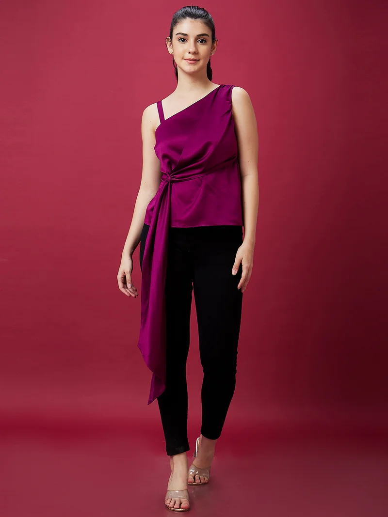 globus Women One Shoulder Tie Up Party Top