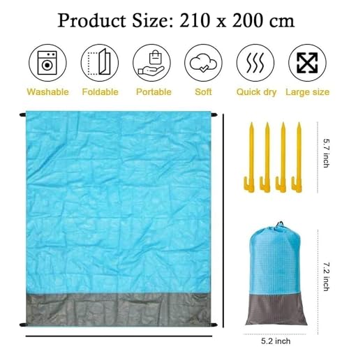 MEZON Polyester Beach Blanket Waterproof Sandproof - Sand Free for 2-7 Adults, Pocket Blanket for Travel, Camping, Hiking, Music Festivals - 200 * 210 cm (Multi Color) - Image 2