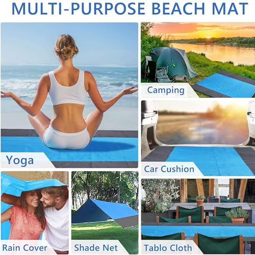 MEZON Polyester Beach Blanket Waterproof Sandproof - Sand Free for 2-7 Adults, Pocket Blanket for Travel, Camping, Hiking, Music Festivals - 200 * 210 cm (Multi Color) - Image 4