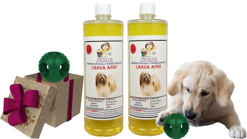swacch Pet Shampoo | Puppy Safe Shampoo | PH Balanced | Ditch to Itch for Lhasa Apso Dog Shampoo 2 Litre (Lemon) + Goofy Ball Chew Toy Combo Pack - Image 1
