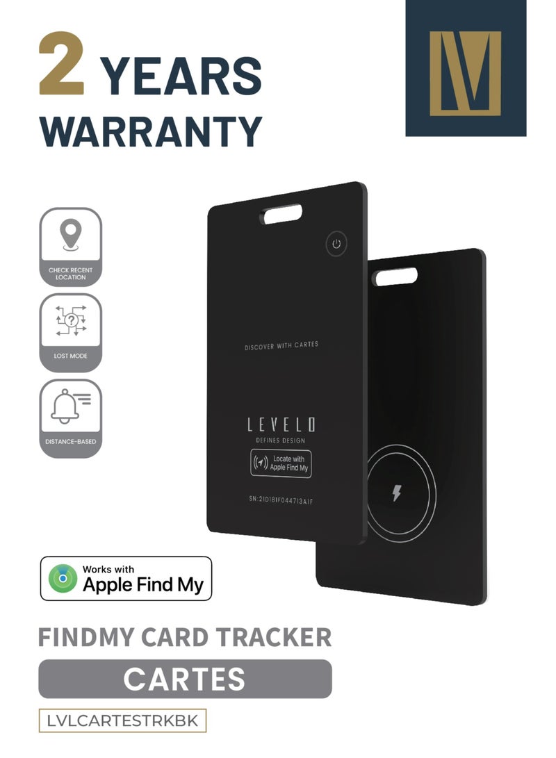 ليفيلو متتبع بطاقات كارتيس فايند ماي يعمل مع خاصية البحث عن جهاز آبل / وضع الفقدان / منع التتبع غير المرغوب فيه / محدد المدى الموسع / محدد الصوت الذكي - أسود - Image 1