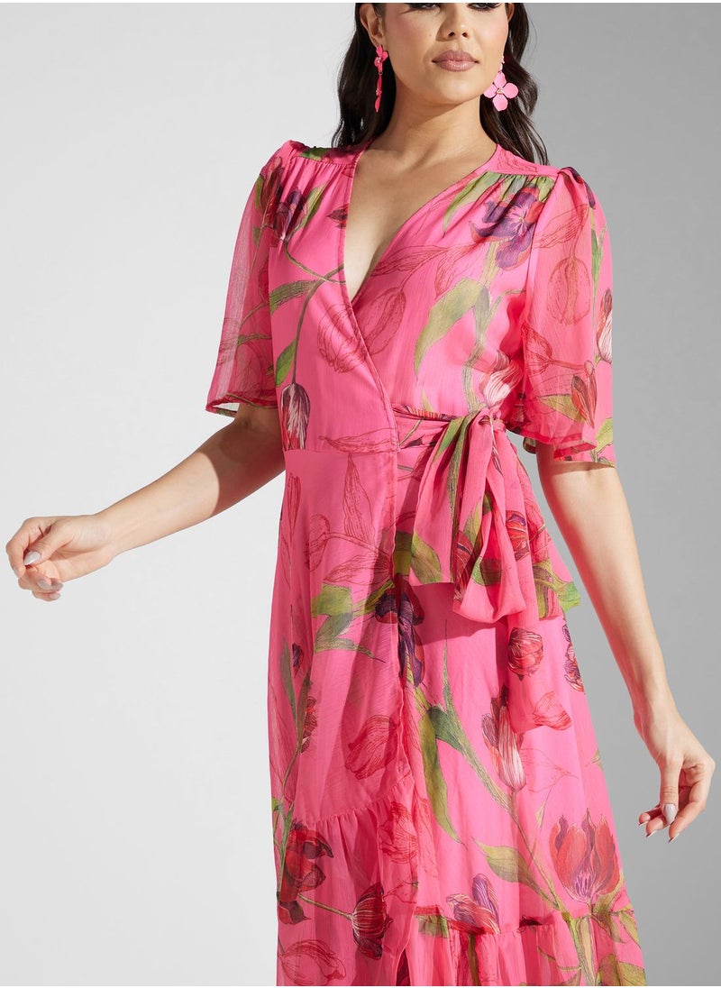 Hope & Ivy - Flutter Sleeve Maxi Wrap Dress - Image 1