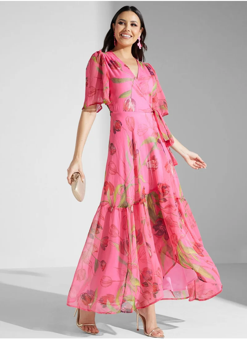 Hope & Ivy Flutter Sleeve Maxi Wrap Dress