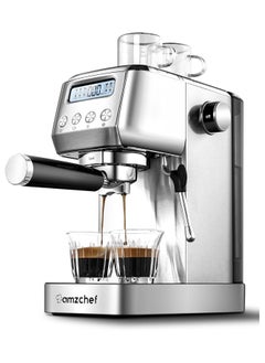 amzchef AMZCHEF 20 Bar Espresso Coffee Machines with LCD Panel and Steam Milk Frother, Compact Cappuccino and Latte Machine, All In One Coffee Machine for Home Use with 1.3L Removable Water Tank, 2 Filters  - Image 1