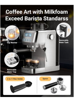 amzchef AMZCHEF 20 Bar Espresso Coffee Machines with LCD Panel and Steam Milk Frother, Compact Cappuccino and Latte Machine, All In One Coffee Machine for Home Use with 1.3L Removable Water Tank, 2 Filters  - Image 5